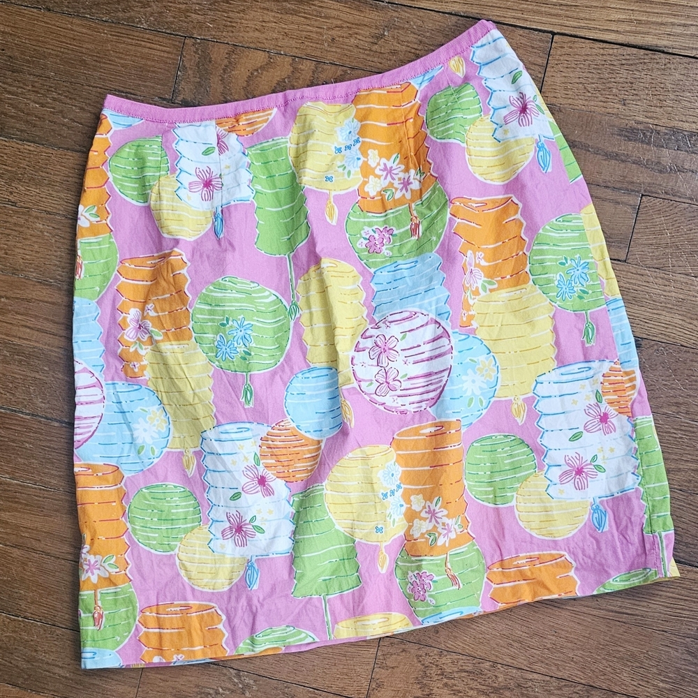 Lilly Pulitzer Pink Multicolor Lantern Print Pencil Skirt